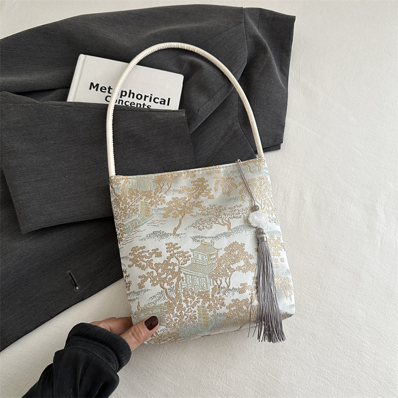 Guofeng shoulder bracket 2024 nuevo estilo de estilo chino nuevo estilo de seda alta sensación de borda shoulder tote para mujeres