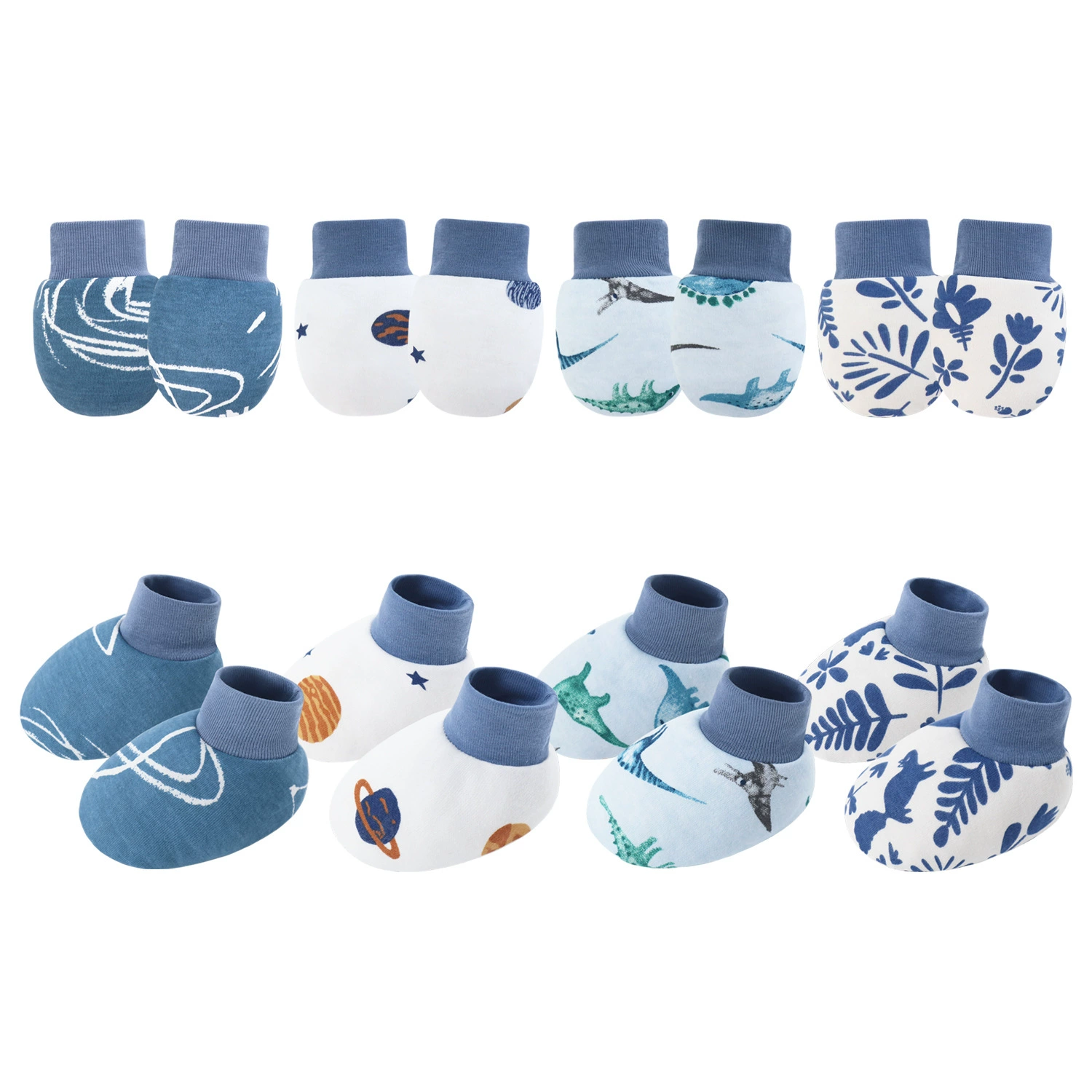 Европейские и американские трансграничные весенние, летние и осенние хлопковые перчатки для новорожденных мальчиков и девочек, против царапин, детские чехлы для ног и носки с героями мультфильмов