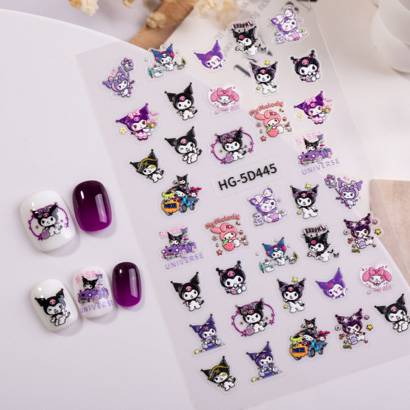 かわいい黒革 KT 猫ネイルステッカー 5D レリーフ立体初音ライン子犬ネイルアートステッカージュエリー HG スタイル|undefined