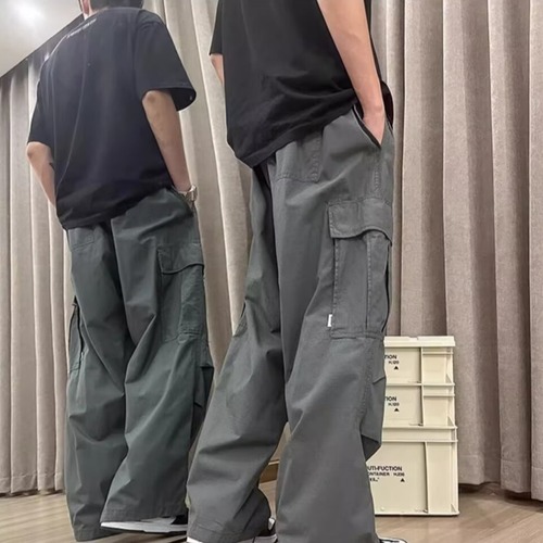 American Retro Work Pants for Men - Summer Thin Version, Streetwear Trend Brand Combat Pants with Multiple Pockets, Paratrooper Casual Wide Leg Pants