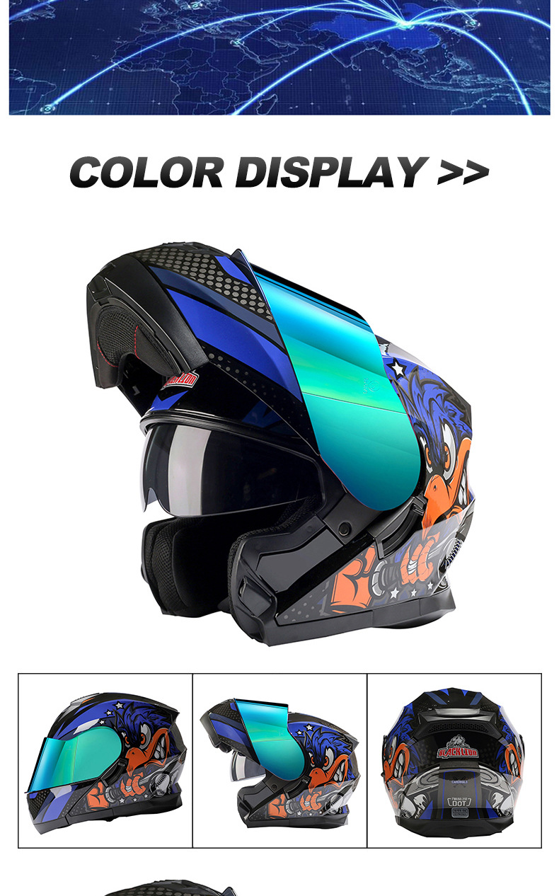 Bld Cross-Border Wholesale Bailide Motorcycle Helmet Flip-Up Visor Anti-Fog Breathable All-Season Full-Face Helmet