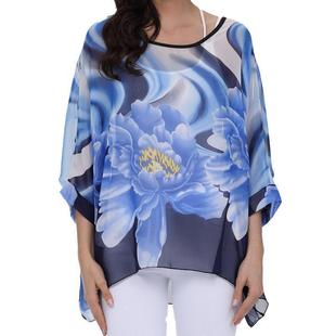 4296 Fashion Pavilion Plus Size Women's Bohemian Chiffon Shirt Seaside Vacation Sun Protection Clothing Bikini Cover-Up Mika