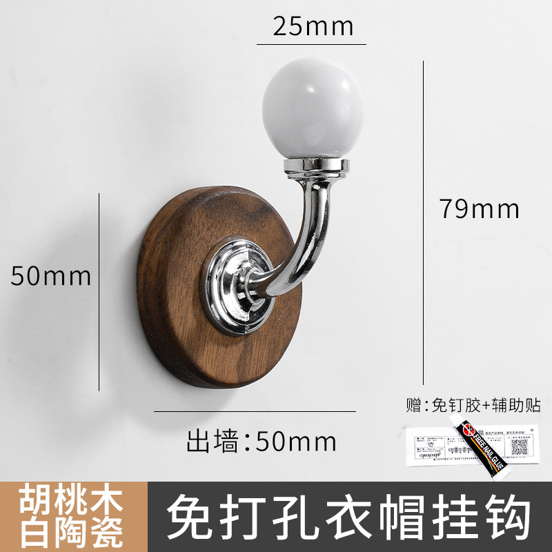 Gancho de ropa de madera negra de nuez no perforado detrás de la puerta de la pared del armario de vestíbulo de la pared del gancho adhesivo de ropa de pintura
