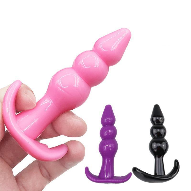 Lian Zhu G-Spot Anal Plug with Pull Bead Tail, Mini Triple-Bead Design, Pink TPR — detail image 2