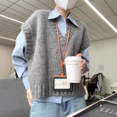 衬衫叠穿马甲女款2025秋新款灰色v领针织背心女无袖短款毛衣马夹