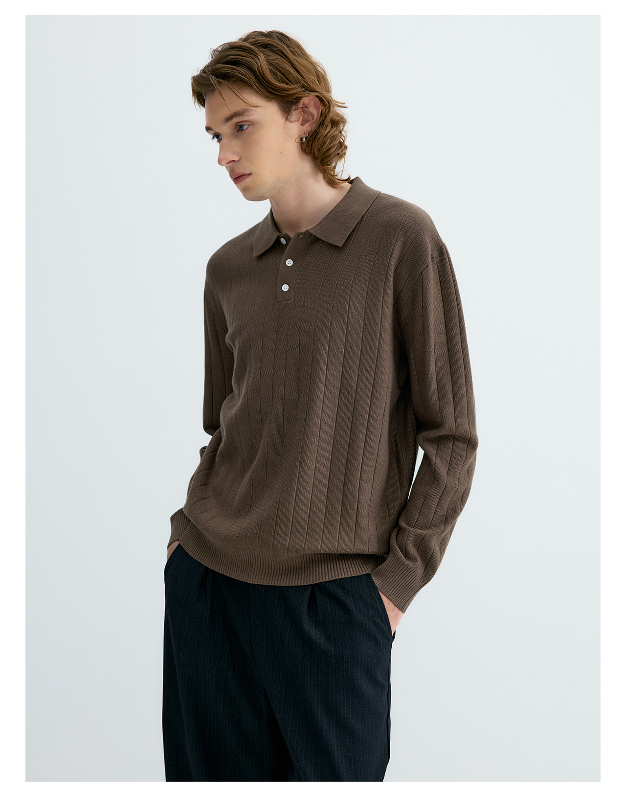 UNF 250g Ribbed Knit Polo Sweater