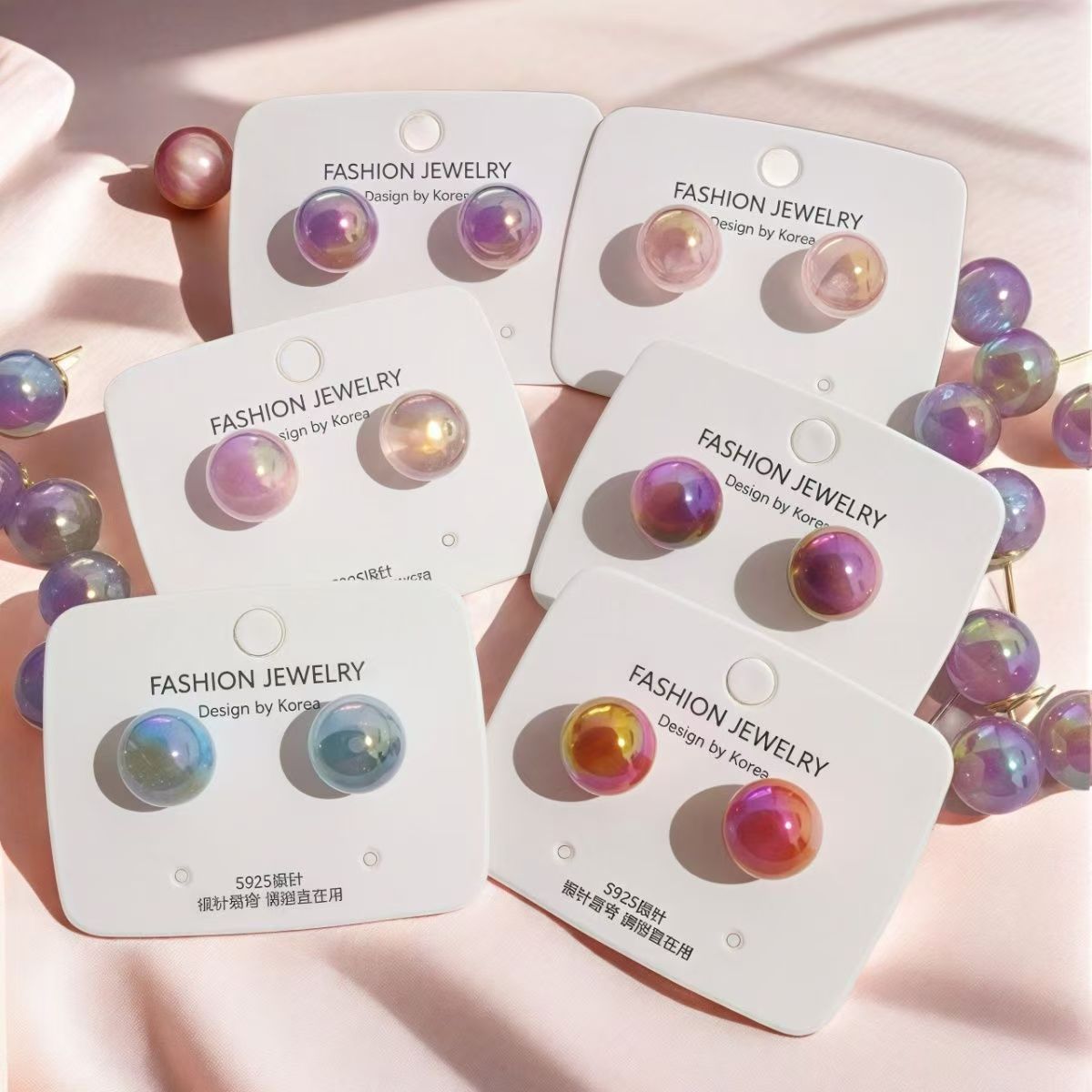 summer silver needle 12mm colorful mermaid pearl girlish heart ear studs korean style temperament candy color earrings