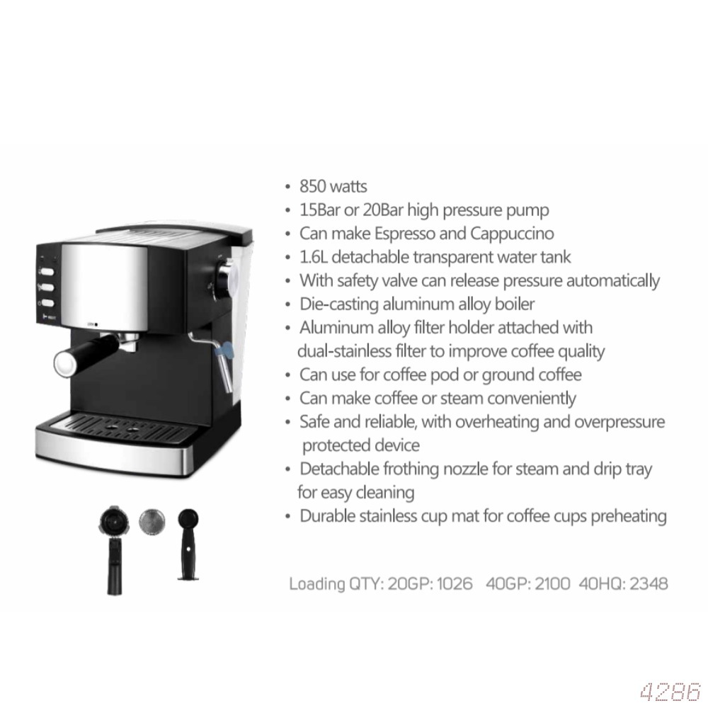 1.6L semiautomático máquina de café italiana presión burbuja de leche electrodomésticos de oficina cafetera multifuncional transfronteriza
