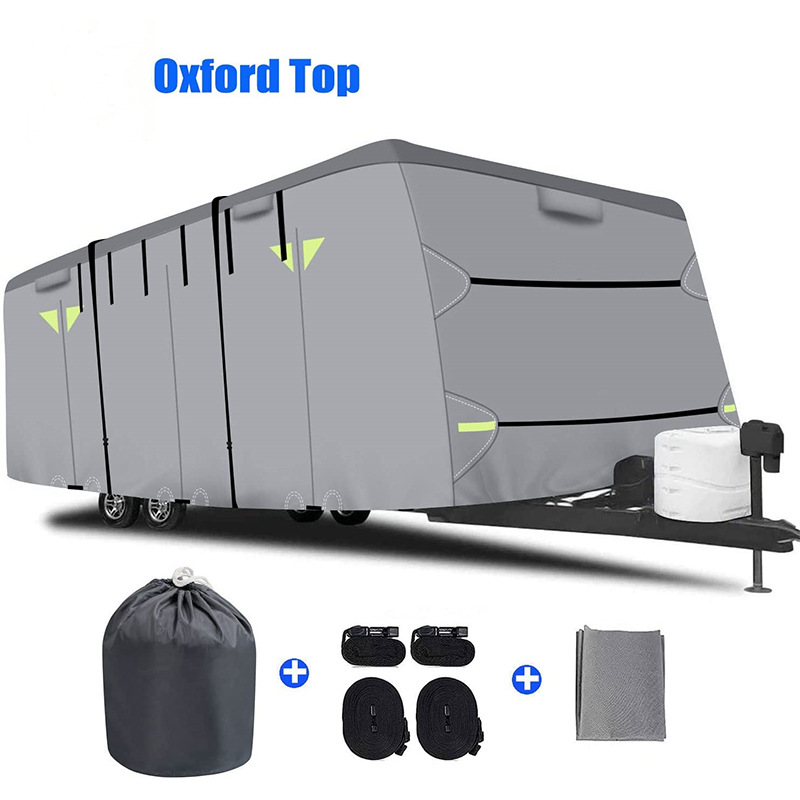 RV cover made of Oxford fabric, suitable for trailer-type travel vehicles, provides sun protection, is waterproof and dustproof, universal for touring RVs