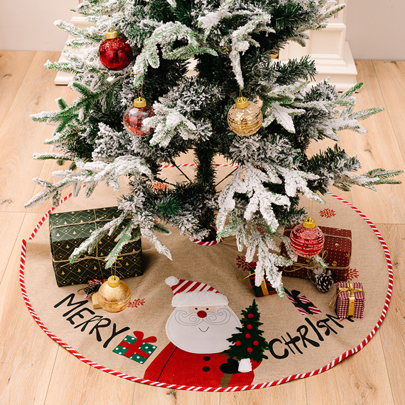 Saia para árvore de natal em linho com patch de boneco de neve_voghion.com