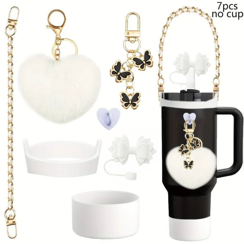 Accesorios de taza Stanley colgante de cuerda de mano flor de silicona gorra de paja de peluche colgante de taza cadena de taza de color cubierta de taza