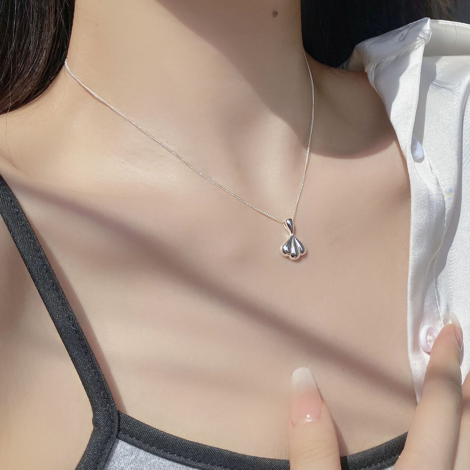 cable chain Chain Type 1 Piece Quantity 925 Sterling Silver Plating Geometric Sector Shell Pendant Necklace Long Necklace Necklace