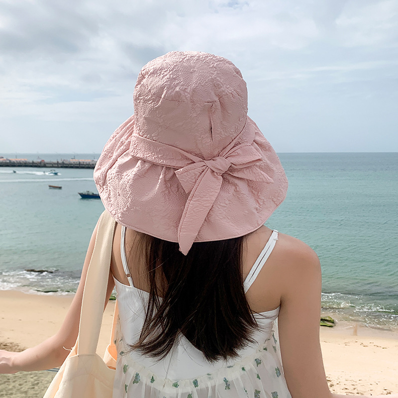 Korean Version of Women's Sunshade and Sun Protection Sun Hat with Large Edges Summer Outdoor UV Protection Bow Shaped Beach Fisherman Hat_voghion.com