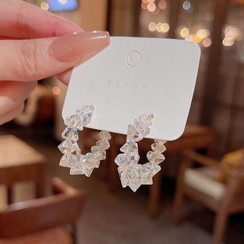 Crystal circle earrings high-end sense broken diamond earrings ins internet celebrity temperament versatile round earrings earring accessories