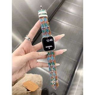 适用S10苹果手表带Applewatch秋冬羊绒毛呢格纹圣诞iwatch SE表带