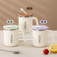 304不鏽鋼馬克杯雙層水杯辦公室咖啡杯保溫帶蓋杯子吸管牛奶杯