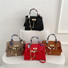 跨境包包女包2024新款簡約時尚絲巾手提包斜挎包鎖扣凱莉包鉑金包