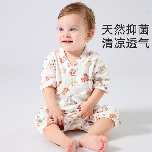 Moxi Oak Style European-style Baby Summer Jumpsuit Newborn Summer Clothes Gauze Monk's Clothing 100 Days