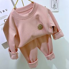 Children's boneless velvet striped turtleneck one-piece drop-shipping self-heating home clothes set for middle-aged and older children