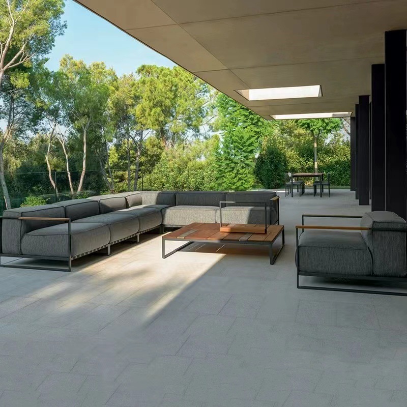 Muebles al aire libre de aluminio de aluminio proyecto hotelero villa de jardín terraza suite patio sofá en forma de L nórdico