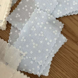 清新蓝色起绉泡泡格胶印小花春夏微透手作diy面料