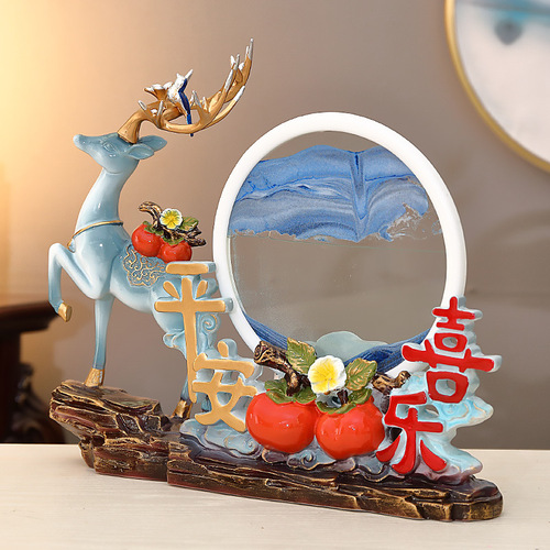 Minimalist modern high-end fortune deer all things go well hourglass flowing sand painting decoration for entrance hall liquor cabinet TV cabinet ornament