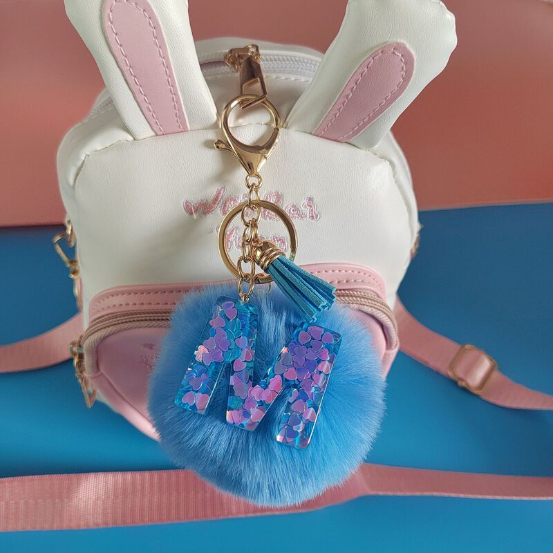 Cross-border Hot Sale New Furry Letter Keychain Love Star Sequins Tassel Fluffy Furry Ball Pendant