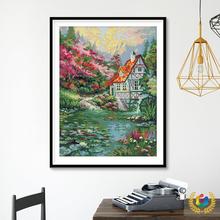 ✅欢乐99新款十字绣线绣风景水磨坊刺绣材料包客厅卧室装饰厂家批