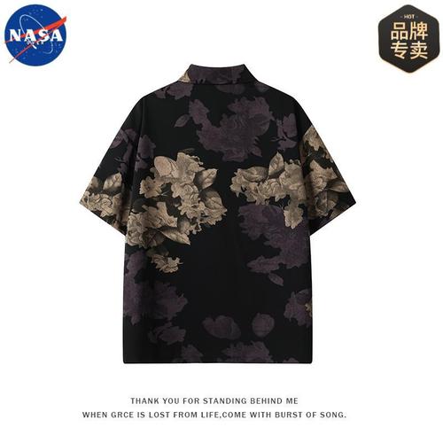 NASA Short-Sleeve Floral Shirts for Men - Summer Thin Casual Band-Shirt with Ice Silk Quick-Dry Striped Leisure Collar - Trendy Brand
