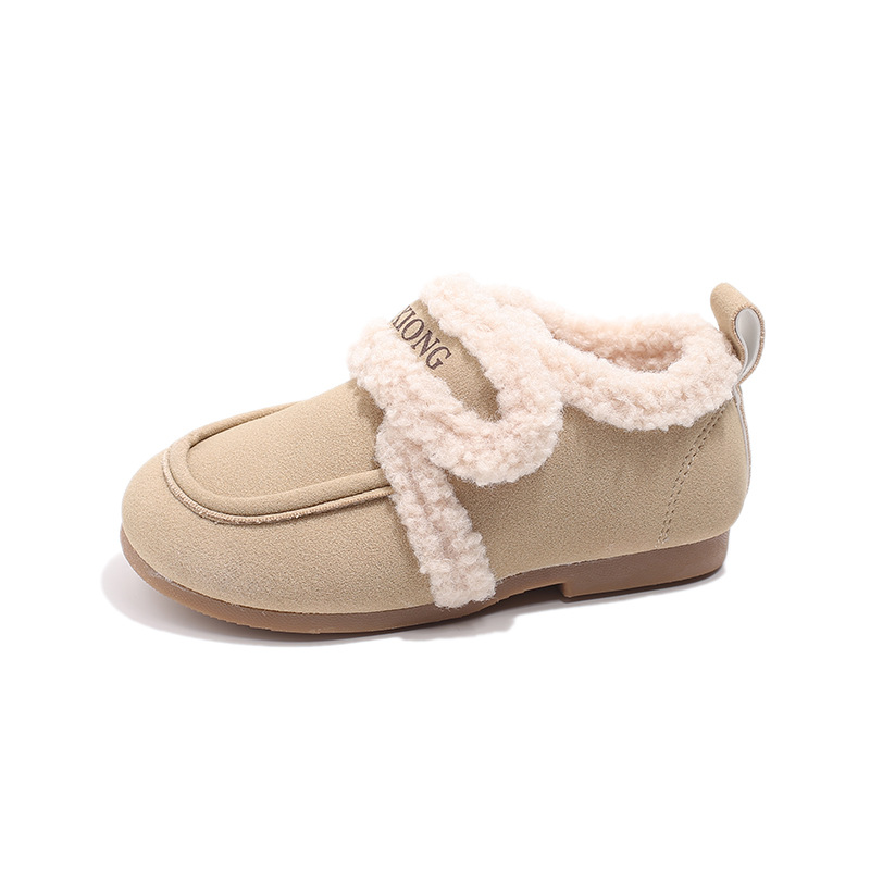 Scarpe per bambini in cotone 2024 in pelle scamosciata con suola morbida per ragazzi e ragazze, scarpe calde versatili per bambini in lana d'agnello_voghion.com