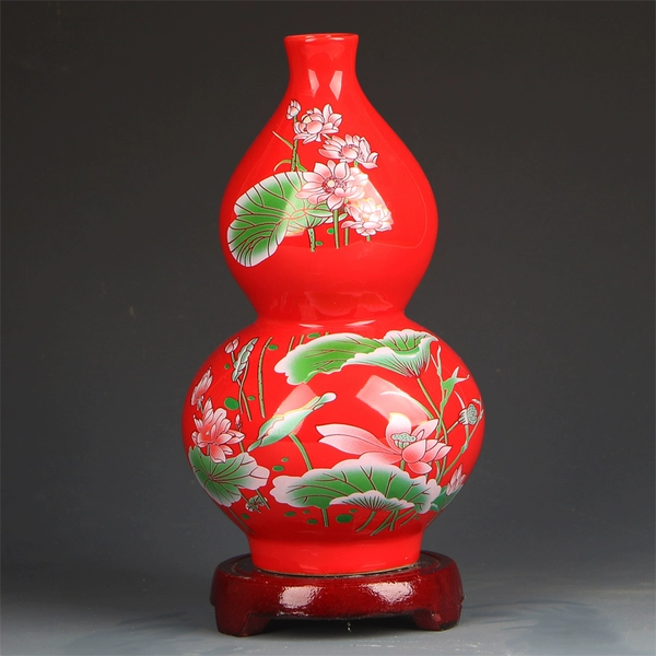 23cm high red lotus (comes with wooden rotating base)