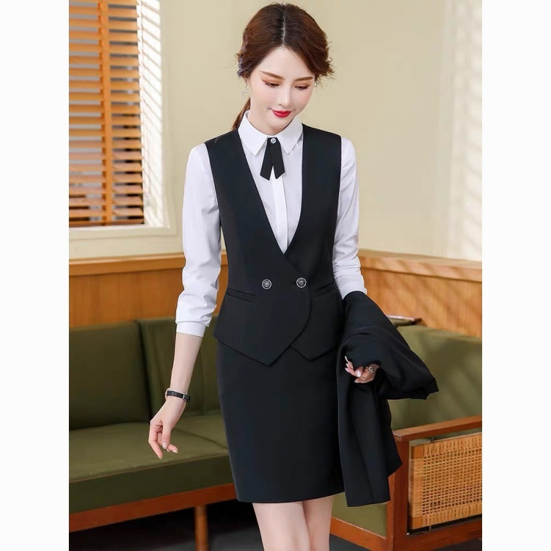 Business Wear Vest suit Female Temperament Jewelry Beautician Work Clothes Autumn Stewardess Uniform Hotel Front Desk Three-Piece Set