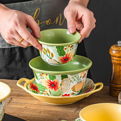 部屋の七色の雲の花が漂っているそばの陶磁器の4.5インチの顔の碗の6インチのスープの碗のご飯の茶碗【破損して補充して送ります】