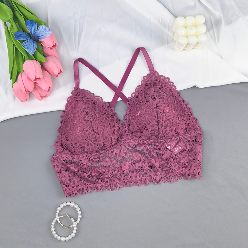 Cross-border sin anillo de acero hermosa espalda cruzada bra de pecho pequeño encaje sexy ropa interior de mujer verano delgada
