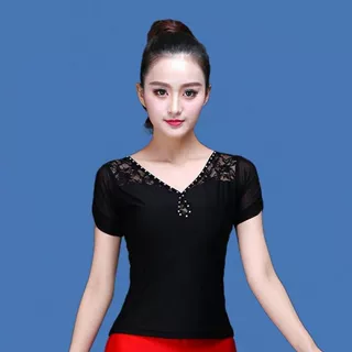 一件代发拉丁舞服装上衣女成年舞蹈服蕾丝网纱拼接练功服交谊舞