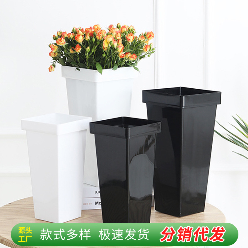Square Plastic Flower Bucket for Flower Shop, Deep Water Awakening Flower Bucket, Home Floor-Standing Water-Raised Rose Flower Bucket