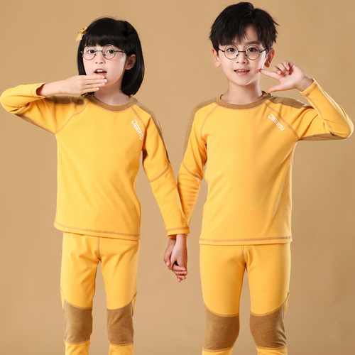 Children's double-sided velvet autumn and winter set of padded pants and shirts for boys and girls, anti-bacterial warm innerwear set for youth