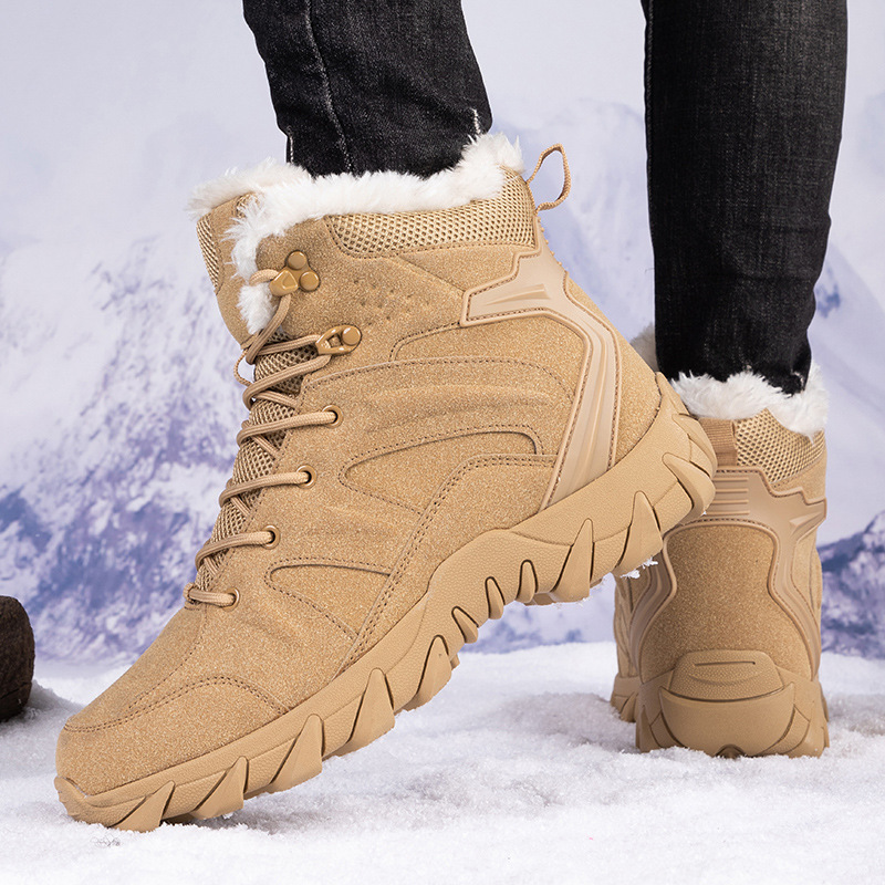 Botas de nieve transfronterizas de tamaño grande para hombres con calzado de terciopelo, botas de algodón, botas tácticas al aire libre para hombres, botas de grosor