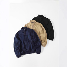 RL拉夫小马标纯棉复古老干部翻领百搭夹克男刺绣秋冬休闲外套上衣