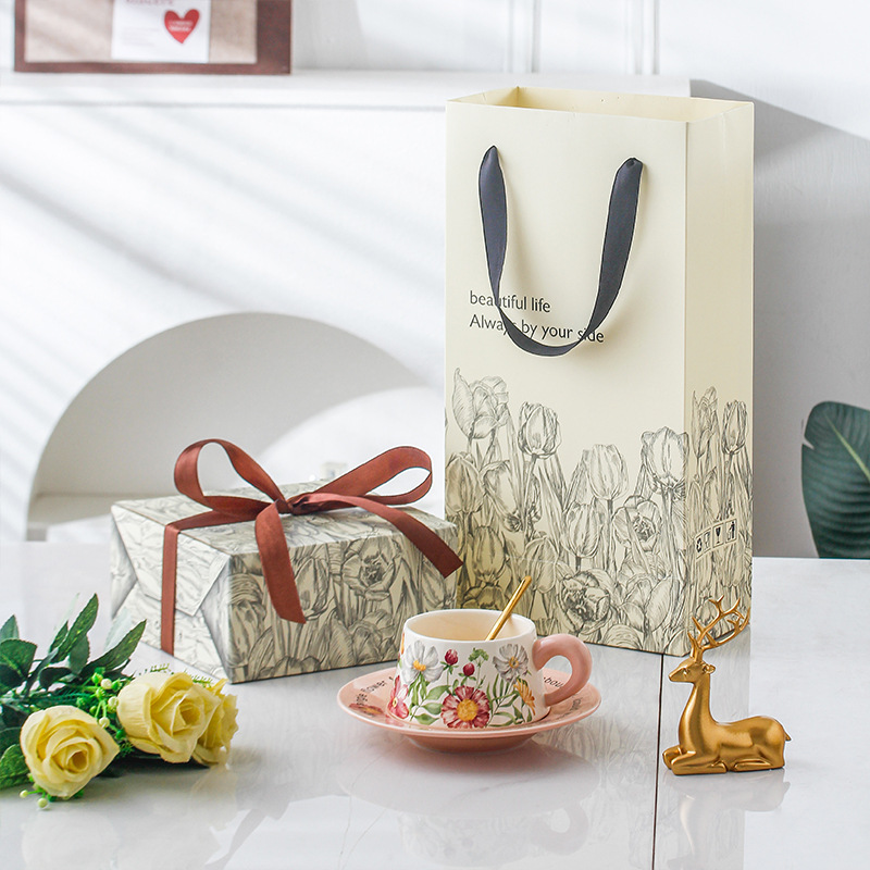 Girasol taza de café regalo souvenirs diseñador cooperación evento del día del maestro regalo pintura retro flor taza y platillo