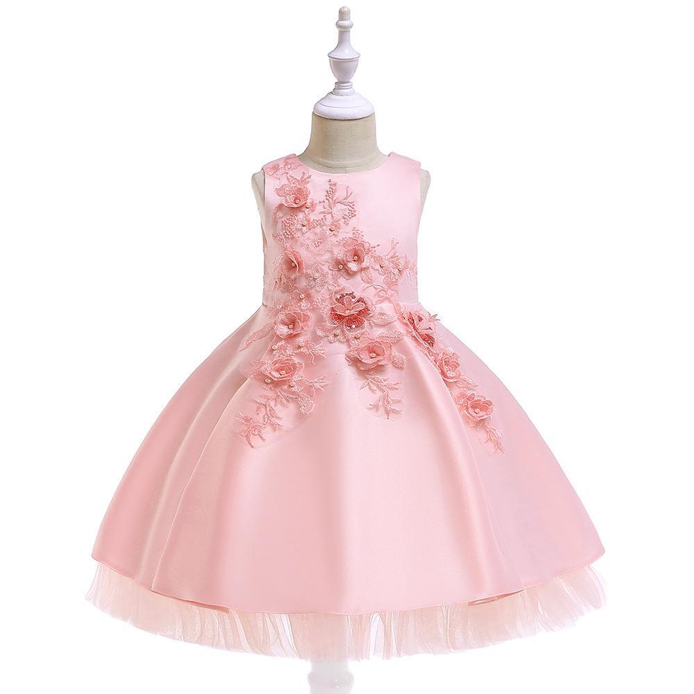 Vestido de satén con cuentas para niñas, vestido de novia, tutú bordado para niños, disfraz de actuación image 1