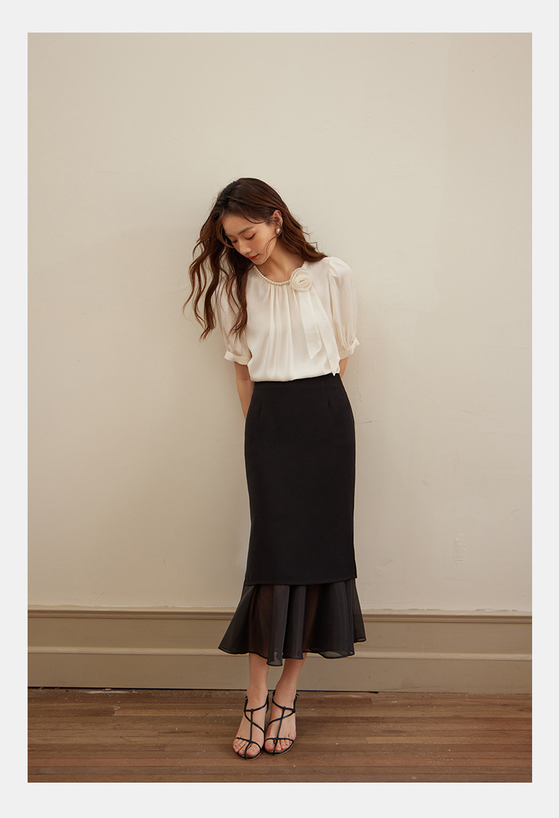 起范2024夏季新品网纱拼接半身裙女高腰显瘦时尚百搭包臀裙82352 pic 13