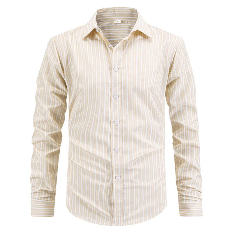 2025 European and American Size Long-Sleeved Gentleman Shirt Men's Business Casual Stripesd Lapel Men's Large Size Shirt S-3Xl