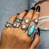 Ethnic retro turquoise fashionable ring, set, ethnic style, 8 pieces