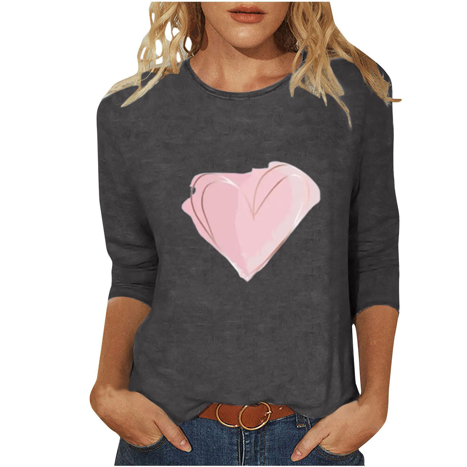 Women's T-shirt 3/4 Length Sleeve T-shirts Casual Basic Letter Heart Shape display picture 23