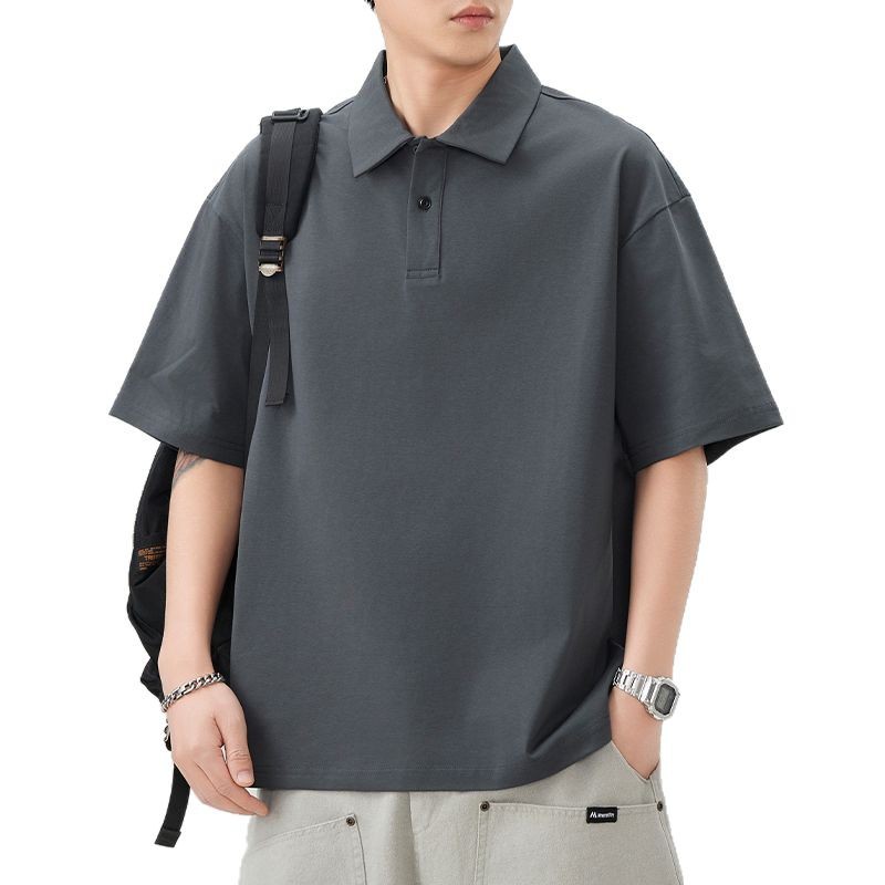 Mingge | Summer New 260g Solid Color Lapel POLO Shirt Men's Fashion Joker Loose Casual Short Sleeve Top
