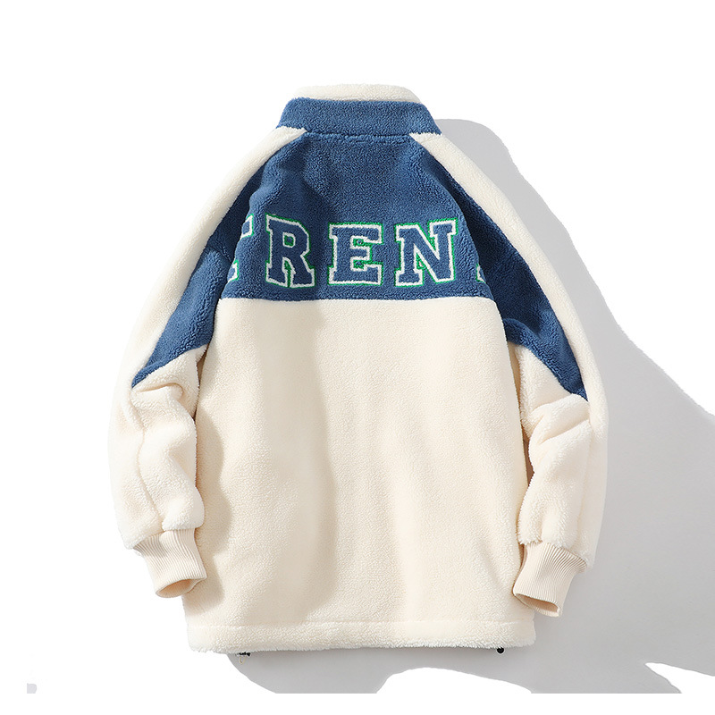 Invierno forrado de lana engrosada abrigo de algodón acolchado de lana de Cachemira contraste color soporte collar abrigo de los hombres de moda