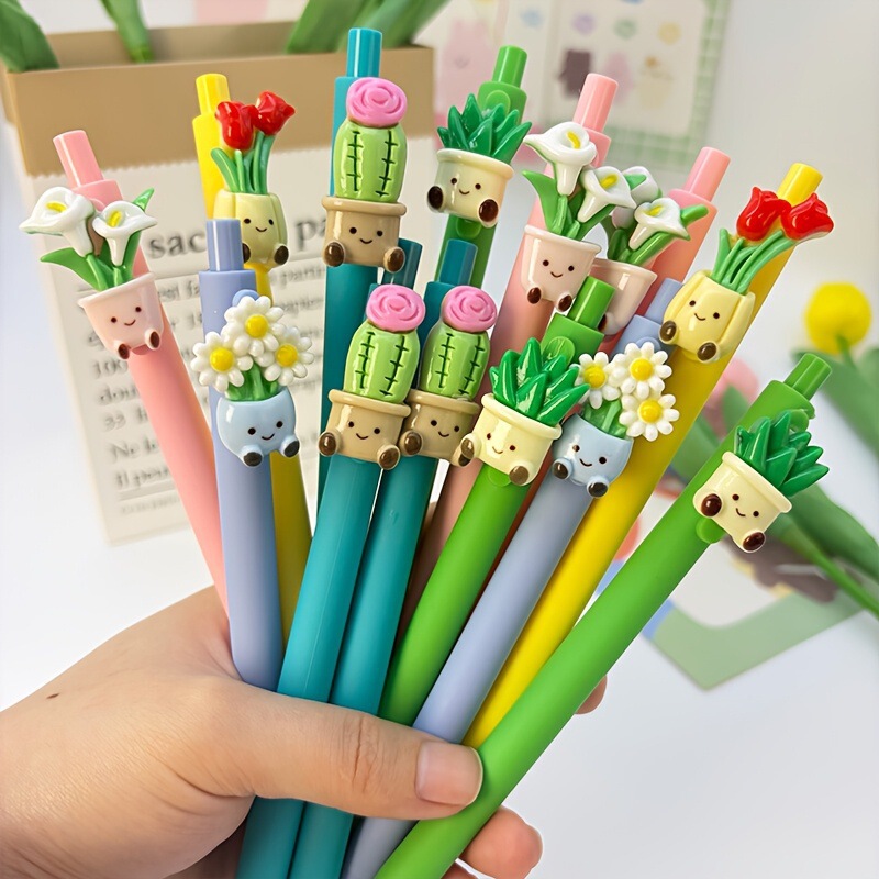 Plant Theme Retractable Ballpoint Pen Cute Floral Quick Dry Pen School Office Writing Stationery