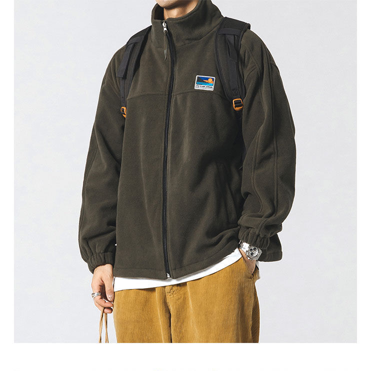 Herren-Fleecejacke mit Stehkragen, Reißverschluss und Sherpa-Futter (Schwarz/Grün/Khaki, M-3XL)_voghion.com