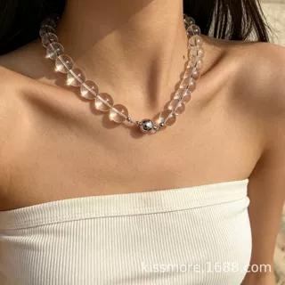 琛墨夏季白水晶串珠欧美度假风项链配饰女轻奢小众锁骨链高级感女